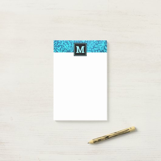 Monogram turquoise leaf botanisch patroon vet post-it® notes (Op bureau)