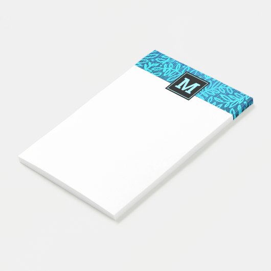 Monogram turquoise leaf botanisch patroon vet post-it® notes (Schuin)