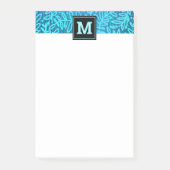 Monogram turquoise leaf botanisch patroon vet post-it® notes (Voorkant)