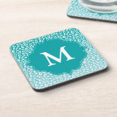 Monogram Turquoise Leopard Print Bier Onderzetter (Linkerzijde)