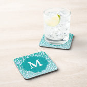 Monogram Turquoise Leopard Print Bier Onderzetter (Rechterzijde)