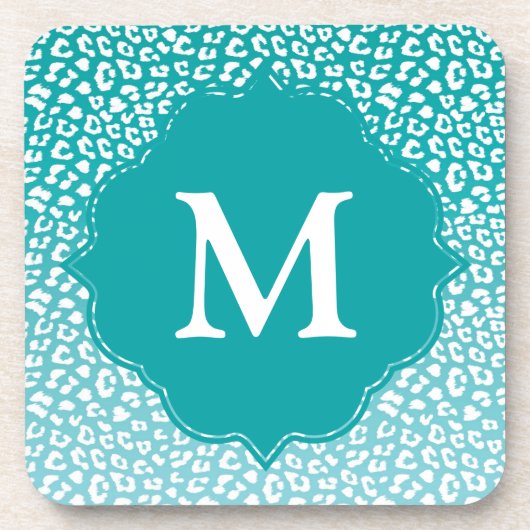 Monogram Turquoise Leopard Print Bier Onderzetter (Voorkant)