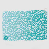 Monogram Turquoise Leopard Print Golfhanddoek (Horizontaal)
