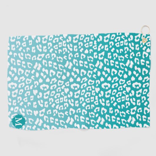 Monogram Turquoise Leopard Print Golfhanddoek (Horizontaal)