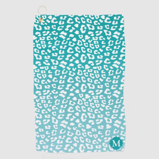 Monogram Turquoise Leopard Print Golfhanddoek (Voorkant)
