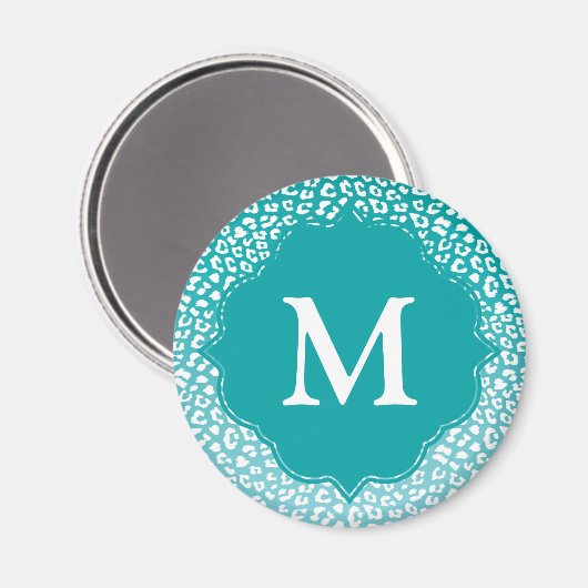 Monogram Turquoise Leopard Print Magneet (Voorkant / Achterkant)