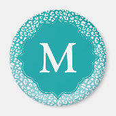 Monogram Turquoise Leopard Print Magneet (Voorkant)