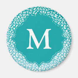 Monogram Turquoise Leopard Print Magneet