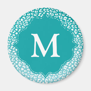 Monogram Turquoise Leopard Print Magneet