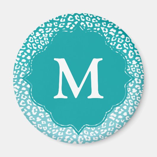 Monogram Turquoise Leopard Print Magneet (Voorkant)