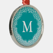 Monogram Turquoise Leopard Print Metalen Ornament (Rechts)