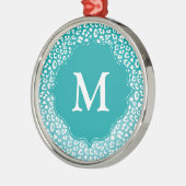 Monogram Turquoise Leopard Print Metalen Ornament (Links)