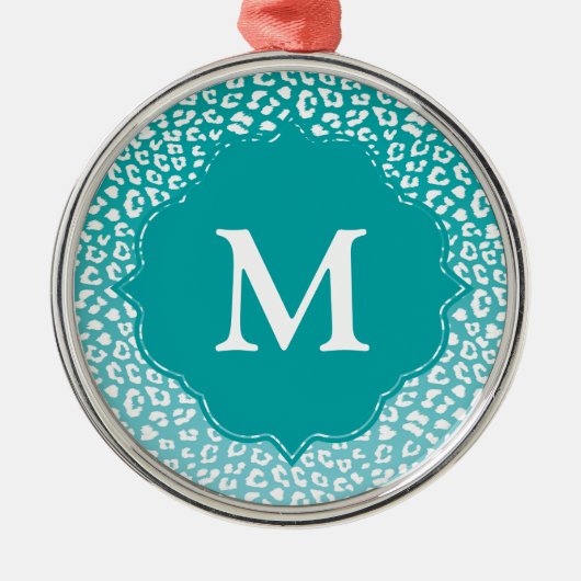 Monogram Turquoise Leopard Print Metalen Ornament (Voorkant)