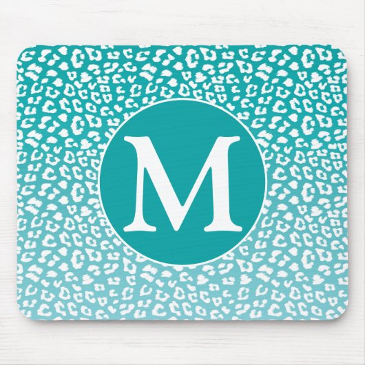 Monogram Turquoise Leopard Print Muismat (Voorkant)