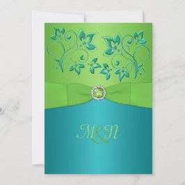 Monogram Turquoise, Limoen Floral Wedding Invitate Kaart