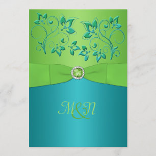 Monogram Turquoise, Limoen Floral Wedding Invitate Kaart