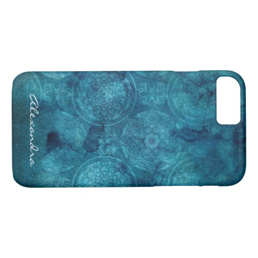Monogram Turquoise Mandala Waterverf Pattern Case-Mate iPhone Case (Achterkant (Horizontaal))