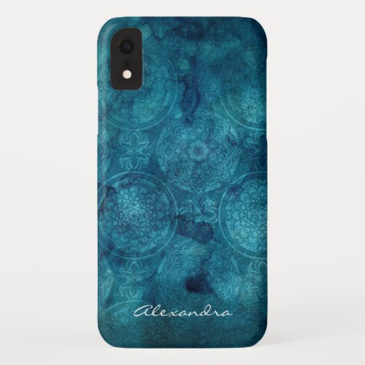 Monogram Turquoise Mandala Waterverf Pattern Case-Mate iPhone Case (Achterkant)