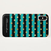 Monogram turquoise met zwarte strepen en goudfolie Case-Mate iPhone case (Achterkant (horizontaal))