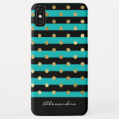 Monogram turquoise met zwarte strepen en goudfolie Case-Mate iPhone case (Achterkant)