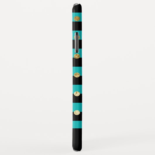 Monogram turquoise met zwarte strepen en goudfolie Case-Mate iPhone case (Achterkant/rechts)
