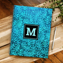 Monogram turquoise modern bladbladbladpatroon