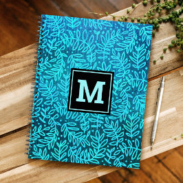 Monogram turquoise modern bladbladbladpatroon notitieboek
