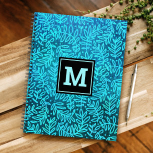 Monogram turquoise modern bladbladbladpatroon notitieboek