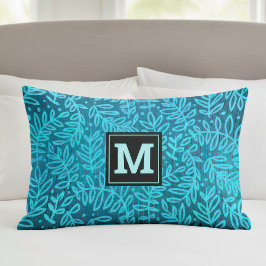 Monogram turquoise ombre bladpatroon vet modern kussensloop