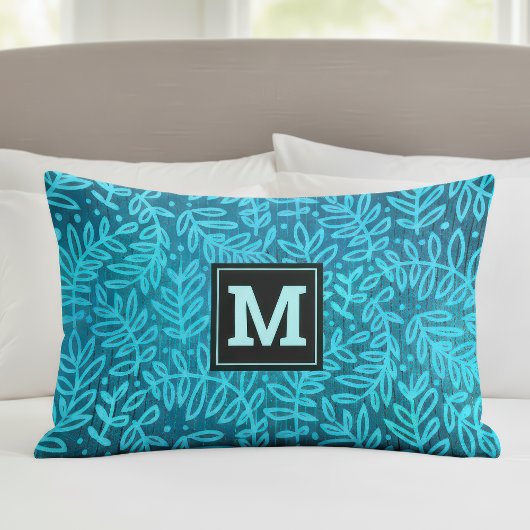 Monogram turquoise ombre bladpatroon vet modern kussensloop