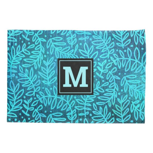 Monogram turquoise ombre bladpatroon vet modern kussensloop (Achterkant)