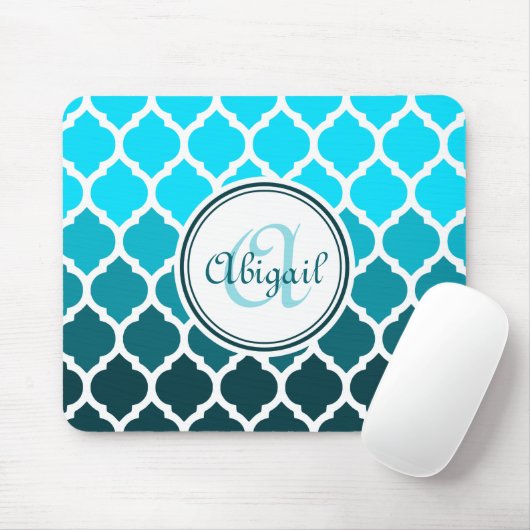 Monogram Turquoise Ombre Moroccan Lattice Pattern Muismat (Met muis)