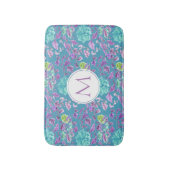 Monogram Turquoise Paars Floral Pattern Badmat (Voorkant Verticaal)