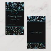 Monogram Turquoise Pearl Floral Visitekaartje (Voorkant / Achterkant)