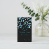 Monogram Turquoise Pearl Floral Visitekaartje 2 (Staand voorkant)