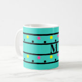 Monogram Turquoise Polka Dots Koffiemok (Voorkant links)