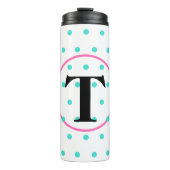 Monogram Turquoise Polka Dots Thermosbeker (Voorkant)