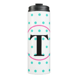 Monogram Turquoise Polka Dots Thermosbeker