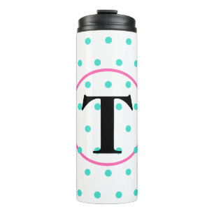 Monogram Turquoise Polka Dots Thermosbeker