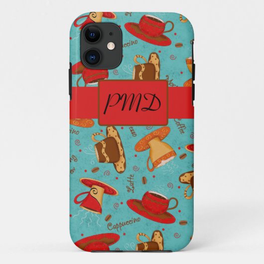 Monogram Turquoise & Red Coffee Cups Case-Mate iPhone Case (Achterkant)