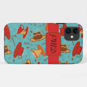 Monogram Turquoise & Red Coffee Cups Case-Mate iPhone Case (Achterkant (horizontaal))