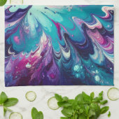 Monogram Turquoise & Roze Abstract Patroon | Theedoek (Gevouwen)