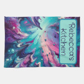 Monogram Turquoise & Roze Abstract Patroon | Theedoek (Horizontaal)