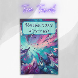 Monogram Turquoise & Roze Abstract Patroon | Theedoek