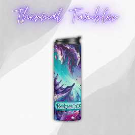 Monogram Turquoise & Roze Abstract Patroon | Thermosbeker