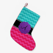 Monogram turquoise roze chevrons diamanten kleine kerstsok (Voorkant (Hangend))