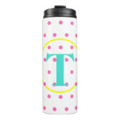 Monogram turquoise roze Stippen Thermosbeker (Voorkant)