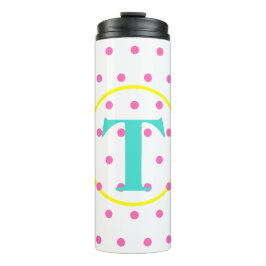 Monogram turquoise roze Stippen Thermosbeker
