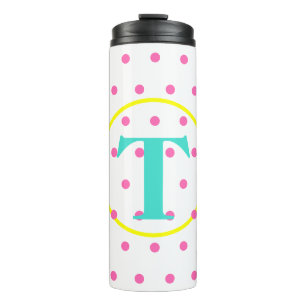 Monogram turquoise roze Stippen Thermosbeker
