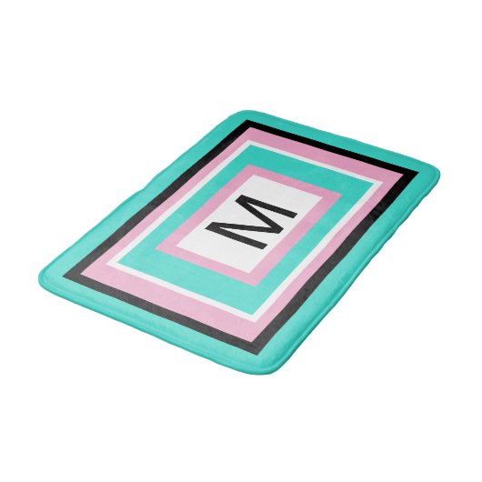 Monogram turquoise roze zwart geometrisch badmat (Gekanteld)